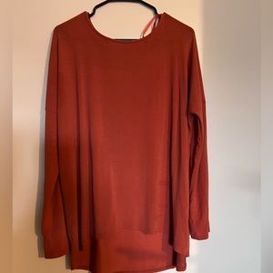 Long sleeve orange tshirt. Longer in back!